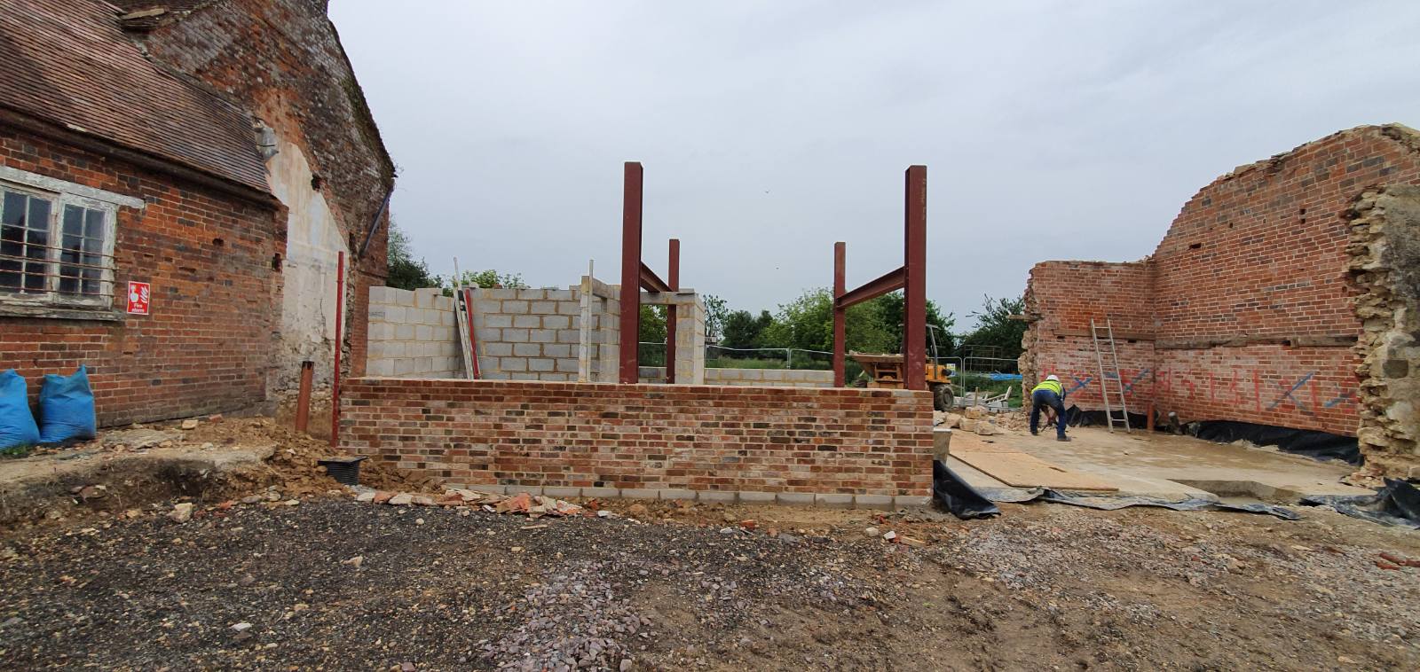 Parkfield Barn - new brickwork and steel frame taking shape