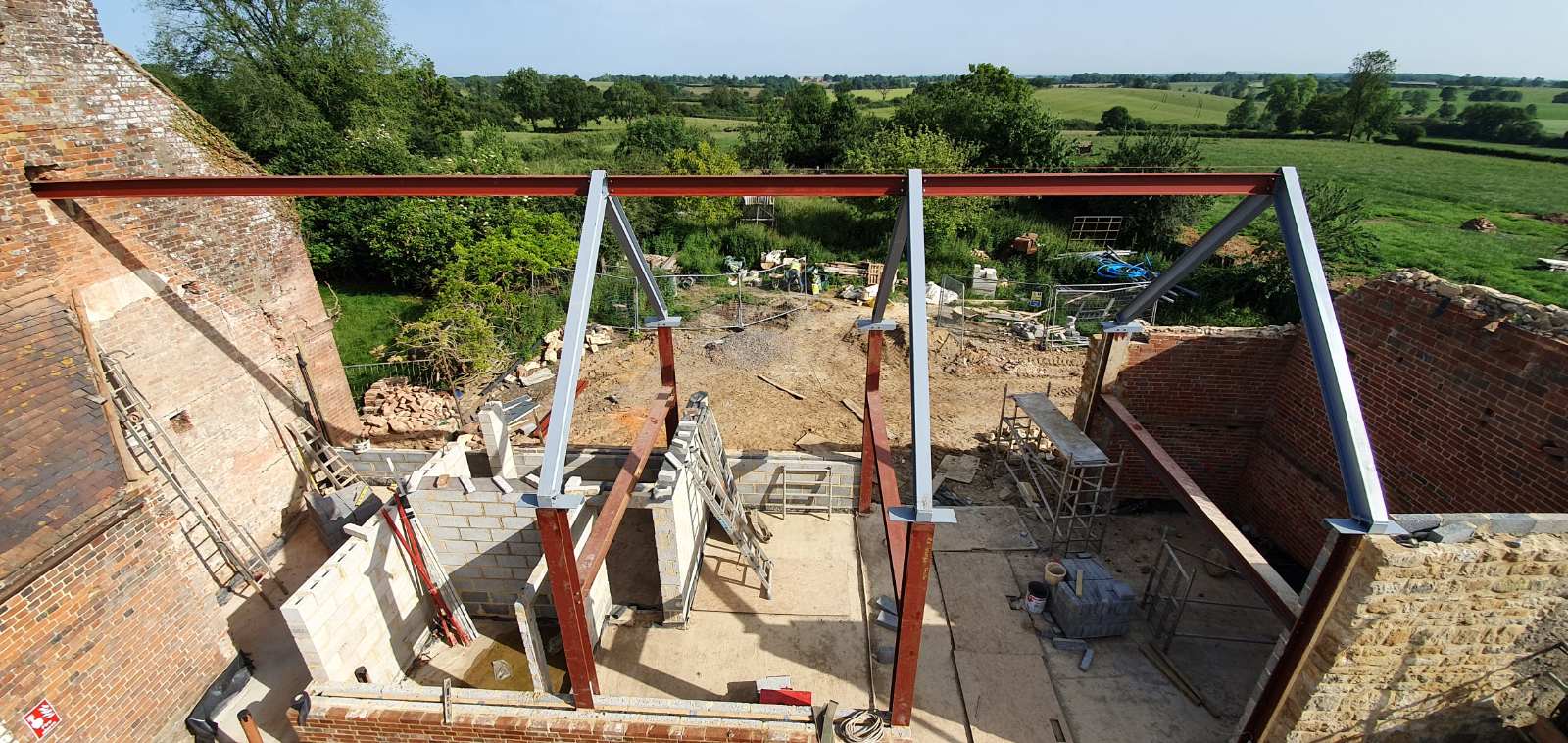 Parkfield Barn - new structural steel framework during construction