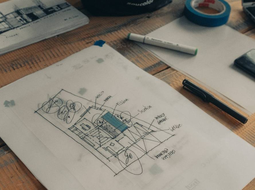 Hand-drawn architectural sketch on paper