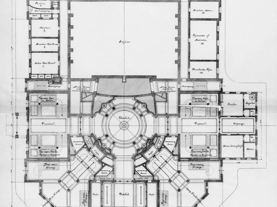Hand-drawn floor plan sketch, open layout