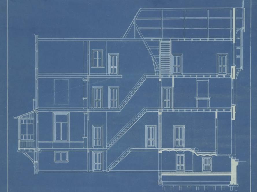 Architectural blueprint cross-section sketch