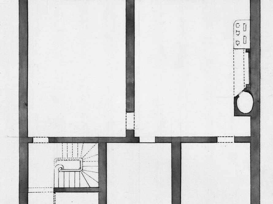 Architectural floor plan sketch, basement layout